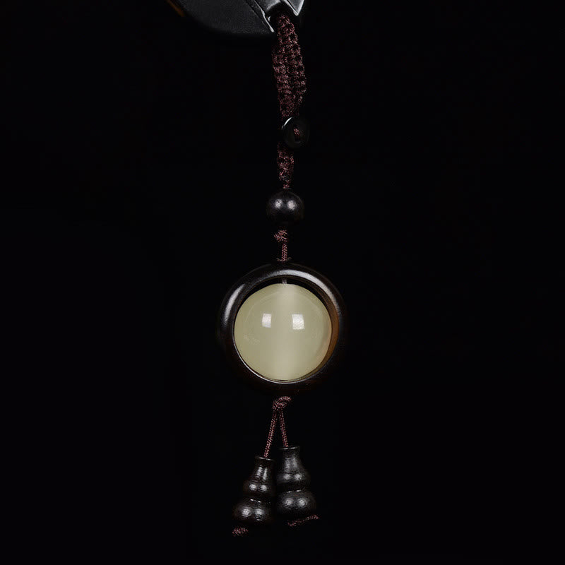 Buddha Stones Red Sandalwood Ebony Wood Green Sandalwood Luminous Lucky Bead Gourd Peace Key Chain - Ebony Wood(Balance♥Calm) - image 8