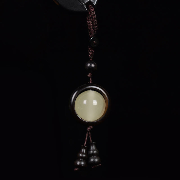Buddha Stones Red Sandalwood Ebony Wood Green Sandalwood Luminous Lucky Bead Gourd Peace Key Chain - Ebony Wood(Balance♥Calm) - image 8