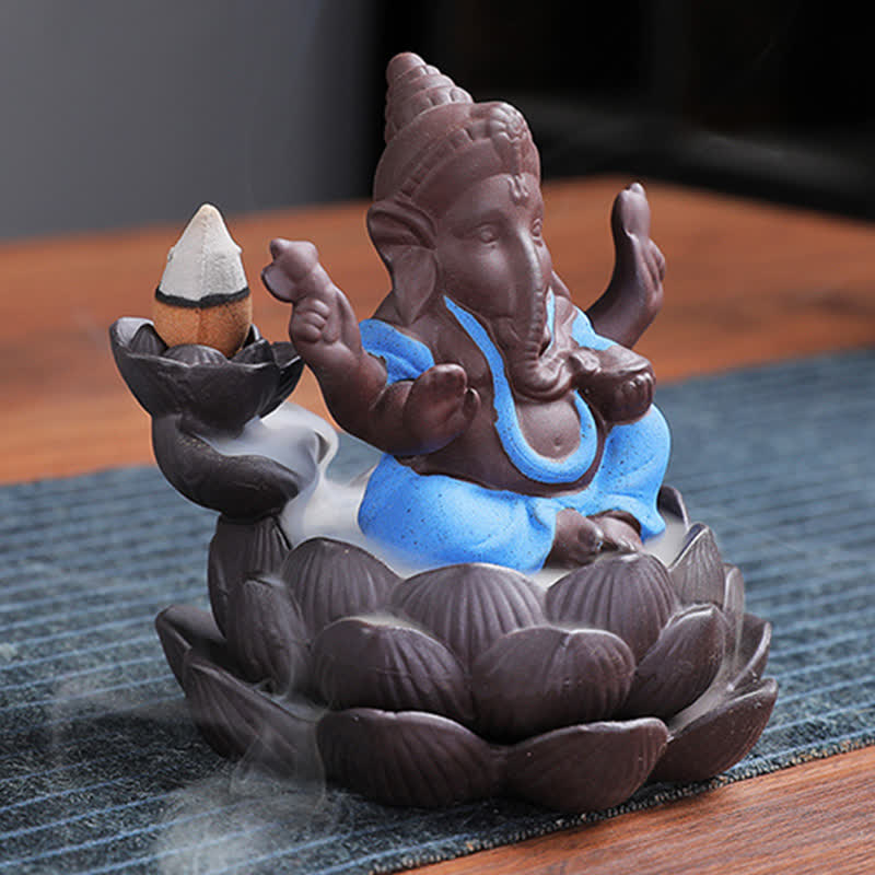 Ganesh Elephant Purple Clay Backflow Smoke Fountain Protection Incense Burner - image 5