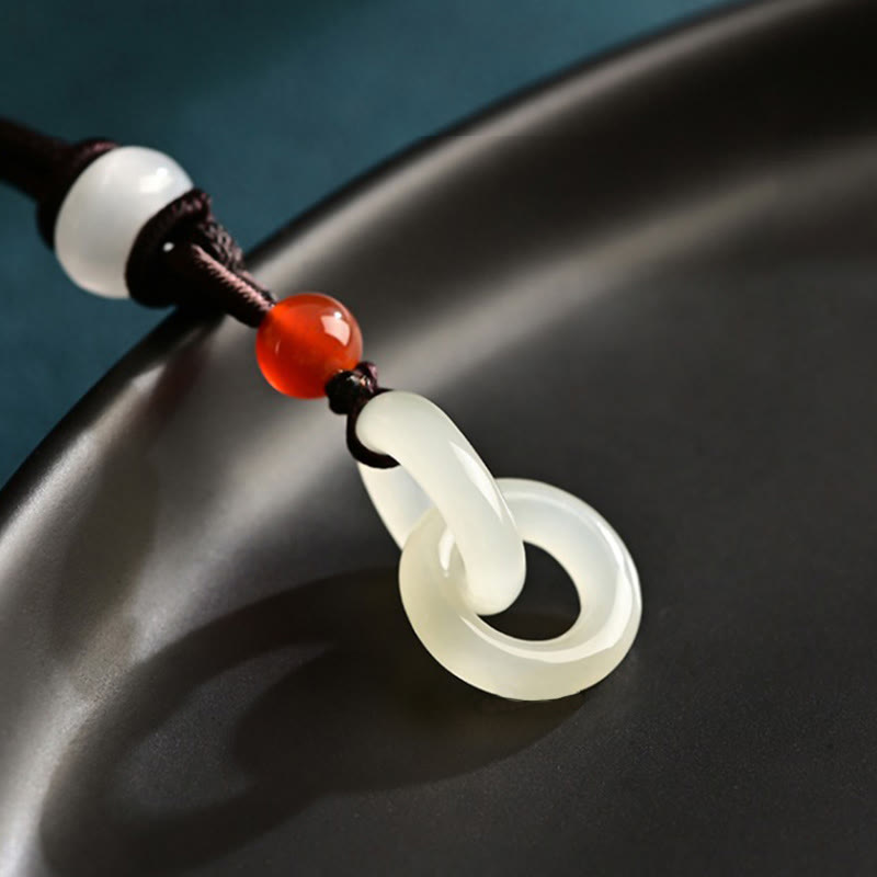 Buddha Stones Natural Hetian Cyan Jade White Jade Double Peace Buckle Success Necklace Pendant - image 8