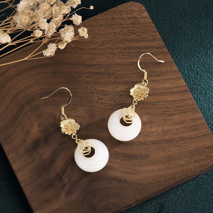 FengShui White Jade Blessing Drop Earrings - image 21