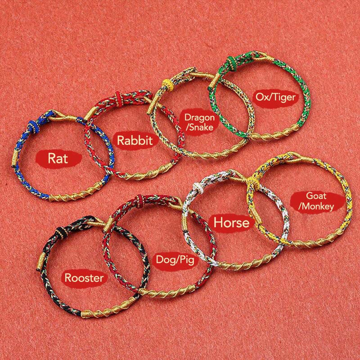 Buddha Stones Handmade Chinese Zodiac Natal Buddha Protection Strength Braided String Bracelet - Dog/Pig-Amitabha Buddha(Wrist Circumference 14-19cm) - image 1