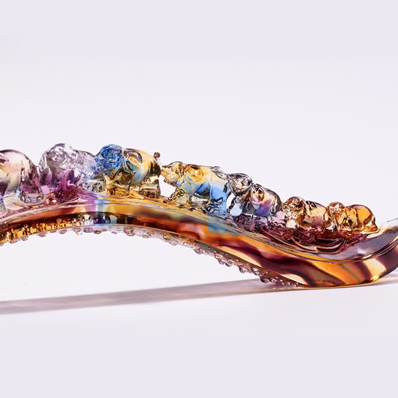 Buddha Stones Handmade Liuli Crystal Ruyi Elephant Art Piece Home Decoration With Crystal Base - image 10