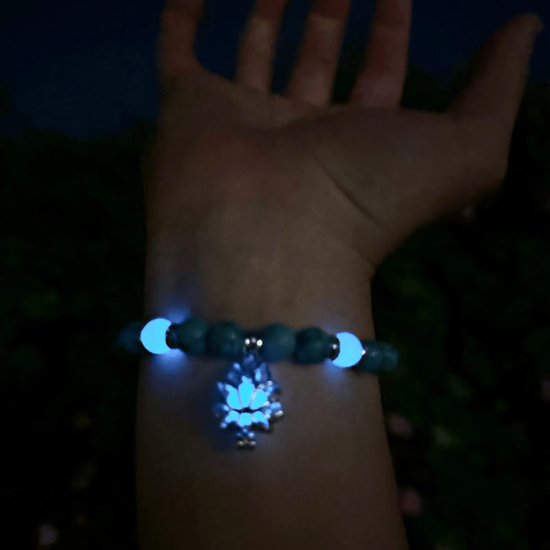 Buddha Stones Tibetan Turquoise Glowstone Luminous Bead Lotus Protection Bracelet - image 6