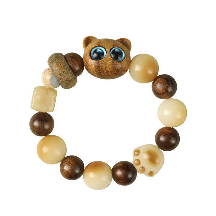 Buddha Stones Natural Bodhi Seed Sandalwood Lucky Cute Cat Head Paw Claw Peace Bracelet - image 11