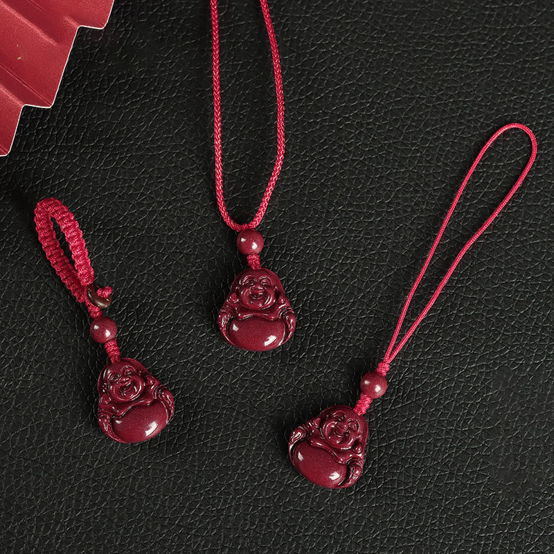 Buddha Stones Laughing Buddha Cinnabar Blessing Necklace Pendant Phone Hanging Decoration Key Chain - image 3