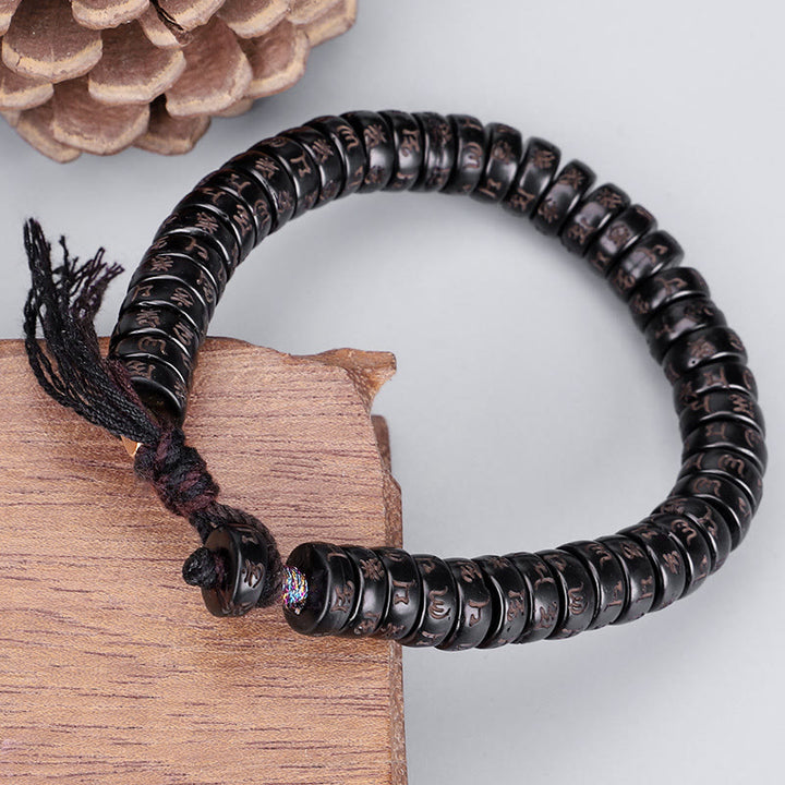 Buddha Stones Tibetan Coconut Shell Beads Engraved Om Mani Padme Hum Mantra Positive String Bracelet - Coconut Shell(Happiness♥Positive) - image 0