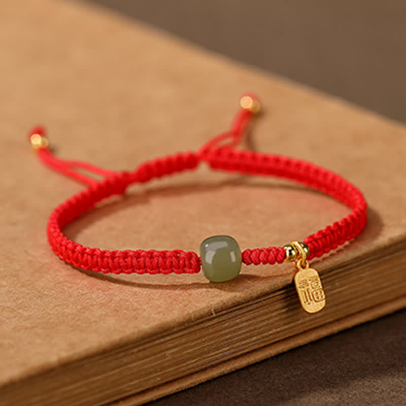 Buddha Stones 925 Sterling Silver Hetian Jade Blessing Wealth Red String Bracelet - image 5