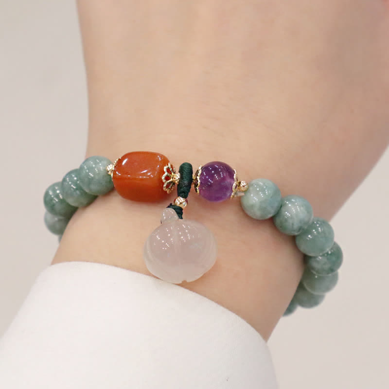 Buddha Stones Cyan Jade Lotus Pumpkin Wish Peace Buckle Amethyst Crystal Healing Bracelet - image 5