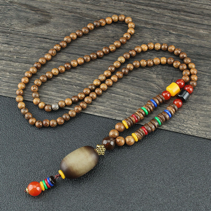 Buddha Stones Tibetan Wenge Wood Bodhi Seed Agate Balance Peace Necklace Pendant - Wenge Wood&Cylinder - image 6