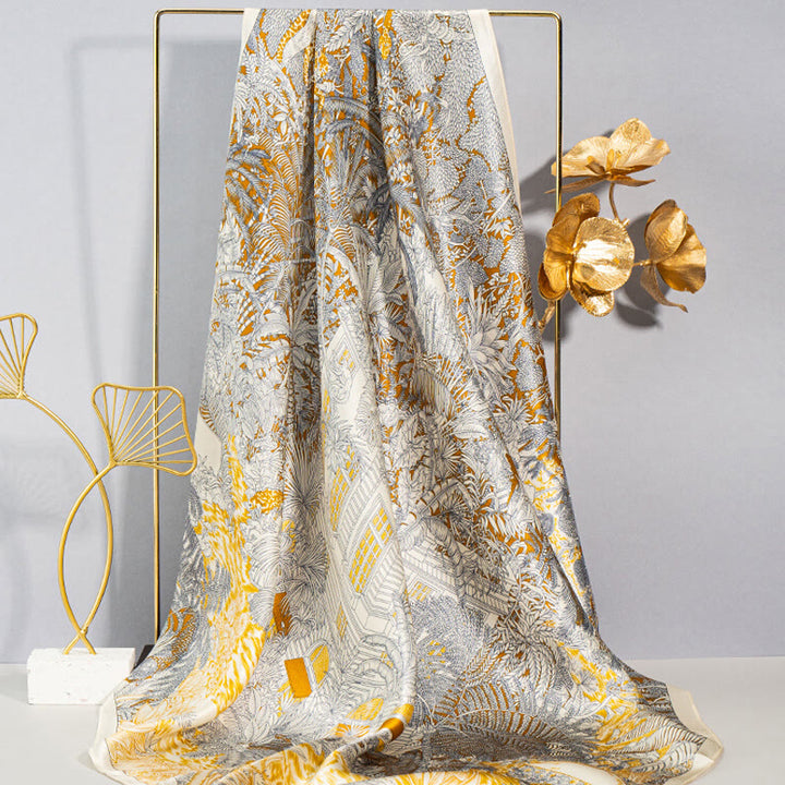 Buddha Stones Jungle Oil Painting Auspicious Clouds 100% Mulberry Silk Scarf Premium Grade 6A Double-sided Silk Neck Scarf - image 4