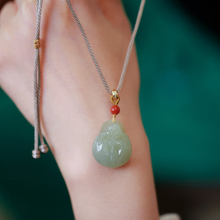 Buddha Stones Laughing Buddha Hetian Jade Wealth Prosperity String Necklace Pendant - image 2