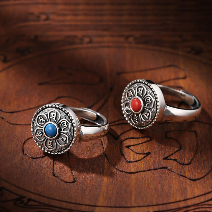 Buddha Stones Tibetan Om Mani Padme Hum Peace Rotatable Ring - image 18