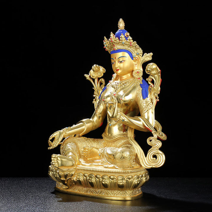 Buddha Stones Bodhisattva Green Tara Protection Copper Gold Plated Statue Decoration - image 4
