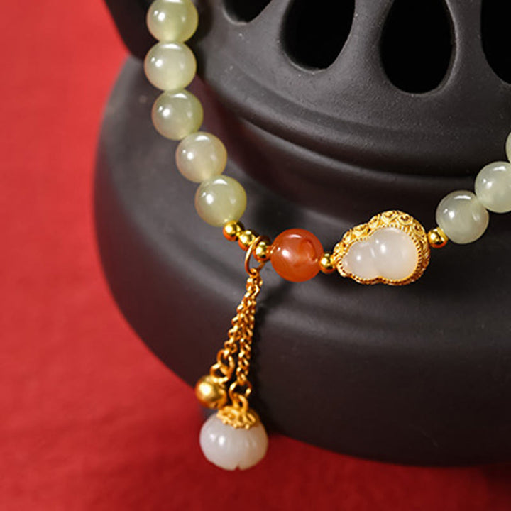 Buddha Stones 925 Sterling Silver Hetian Jade Gourd Lotus Abundance Luck Bracelet - image 12