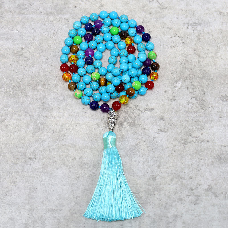 Buddha Stones 108 Mala Turquoise Beads Yoga Meditation Prayer Beads Necklace - image 0