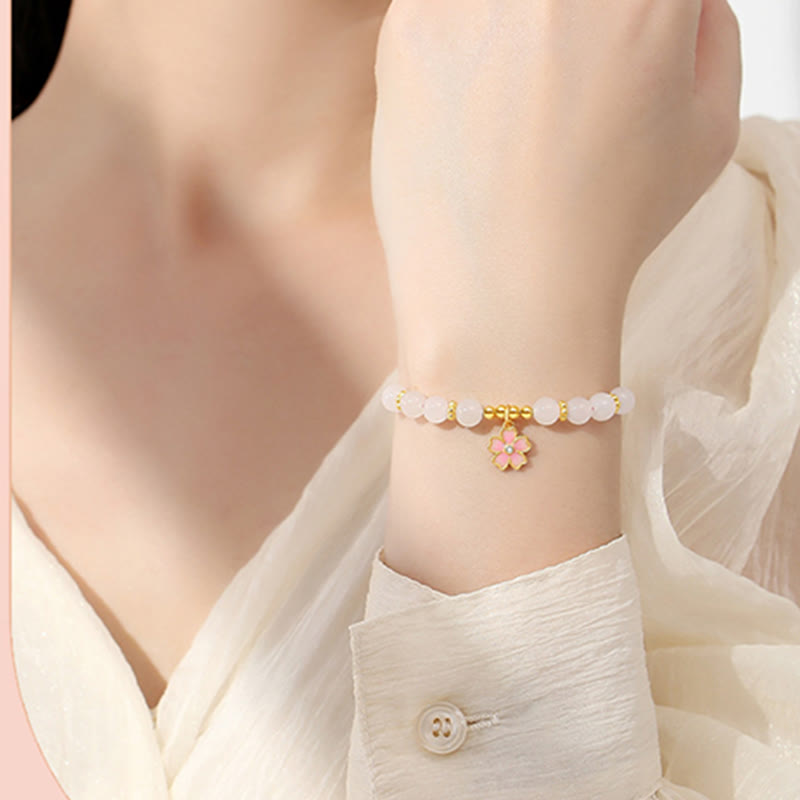 Buddha Stones 925 Sterling Silver Hetian White Jade Cherry Blossom Protection Bracelet - image 6