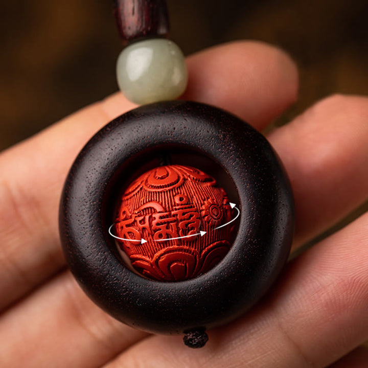 Buddha Stones Tibet Om Mani Padme Hum PiXiu Copper Coin Small Leaf Red Sandalwood Cinnabar Protection Key Chain - image 4