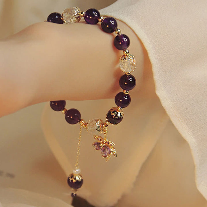 Buddha Stones 14k Gold Plated Natural Amethyst Healing Maple Leaf Charm Bracelet - image 2