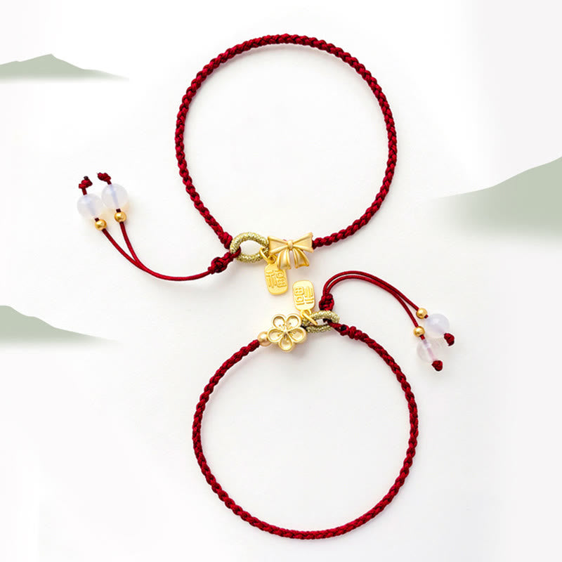 Buddha Stones Handmade Peach Blossom Rosette Bow Knot Fu Character Charm Luck Fortune Red Rope Bracelet - image 10