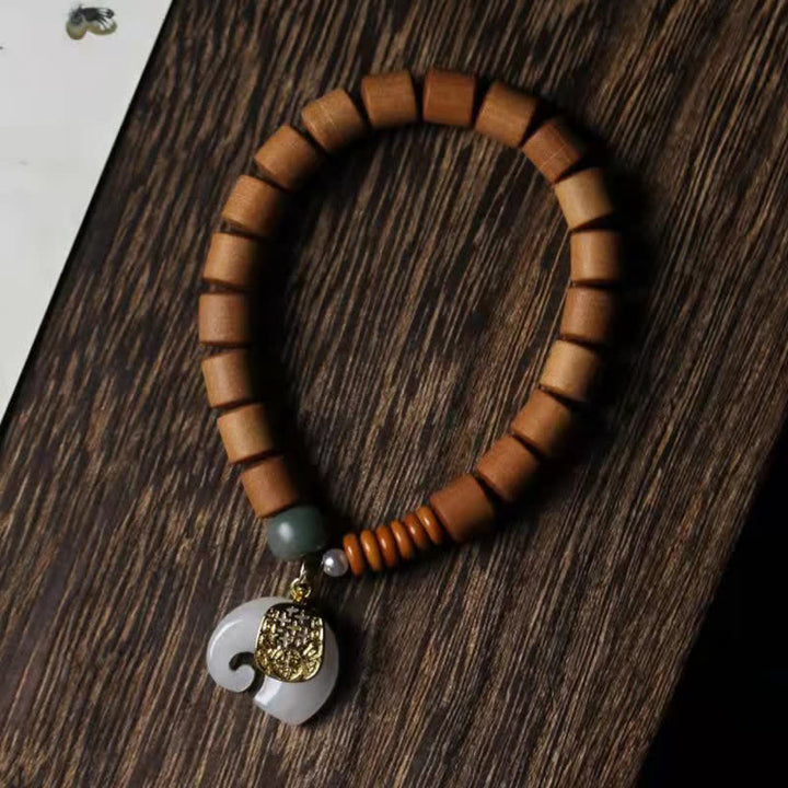 Buddha Stones Sandalwood Jade Elephant Protection Bracelet - image 12