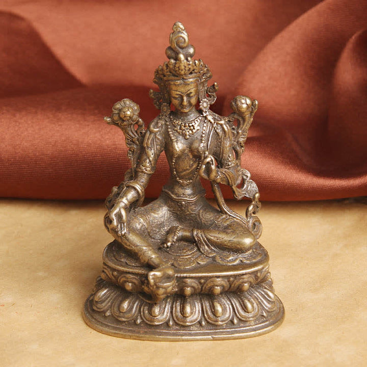 Buddha Stones Bodhisattva Green Tara Calm Hope Copper Statue Decoration - 55.5*38.8mm - image 0