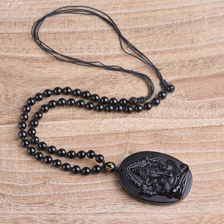 Buddha Stones Tibetan Obsidian Ganesh Ganpati Elephant Wealth Amulet Necklace - image 9