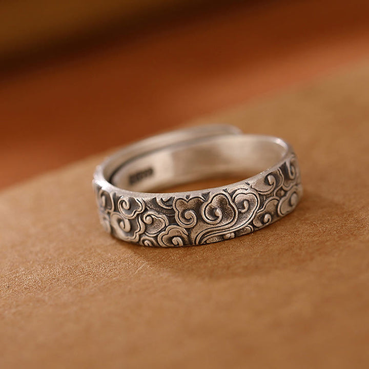 Buddha Stones 999 Sterling Silver Lotus Flower Plum Blossom Auspicious Clouds Engraved Enlightenment Ring - image 10
