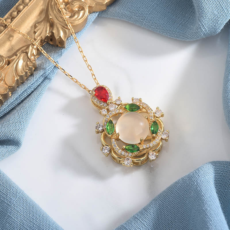 Buddha Stones Cyan Jade Red Crystal Luck Necklace - White - image 2