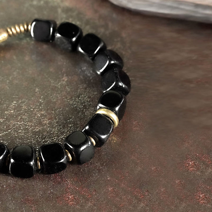 Buddha Stones Black Obsidian Crystal Copper Strength Couple Bracelet - image 3