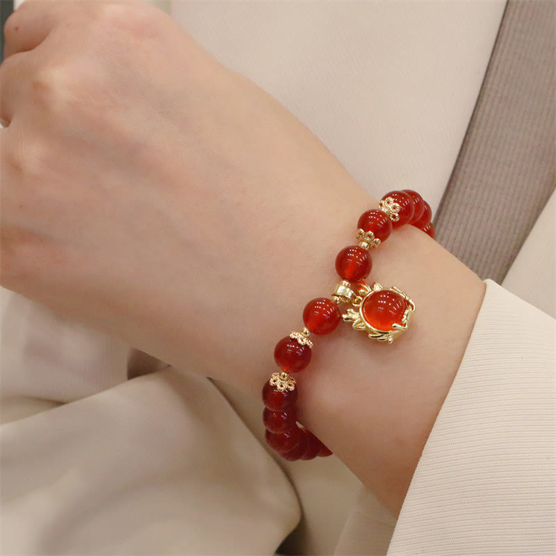Buddha Stones Year of the Dragon Red Agate Jade Peace Buckle Fu Character Success Bracelet - image 16