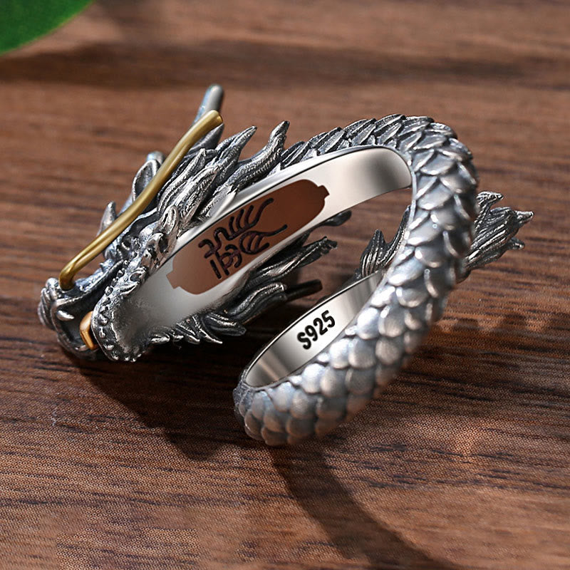 Buddha Stones 925 Sterling Silver Vintage Dragon Design Protection Strength Adjustable Ring - image 9