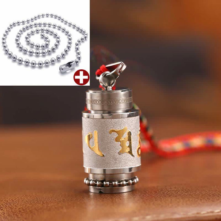 Buddha Stones Tibet Om Mani Padme Hum Shurangama Mantra Titanium Steel Wisdom Amulet Necklace Pendant - 1.4*2.4cm - Silver - Colorful String&Bead Chain - image 25