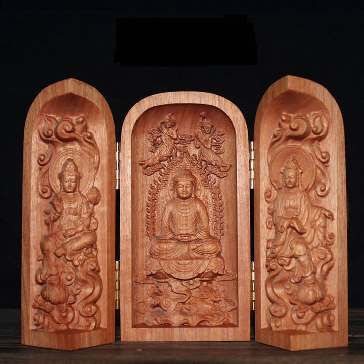 Avalokitesvara Kwan Yin Buddha Cherry Wood Compassion Home Decoration Altar - Three Western Saints - image 4