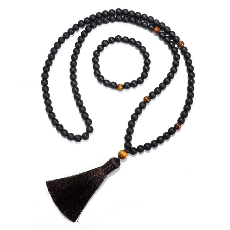Buddha Stones 108 Mala Beads Frosted Stone Tiger Eye Balance Bracelet Necklace Pendant - image 9