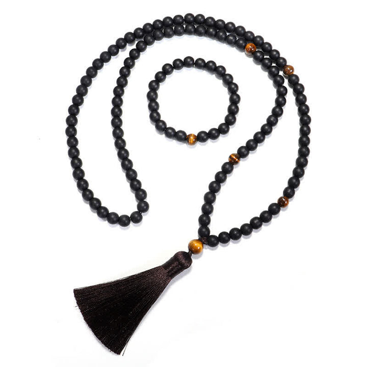 Buddha Stones 108 Mala Beads Frosted Stone Tiger Eye Balance Bracelet Necklace Pendant - image 9