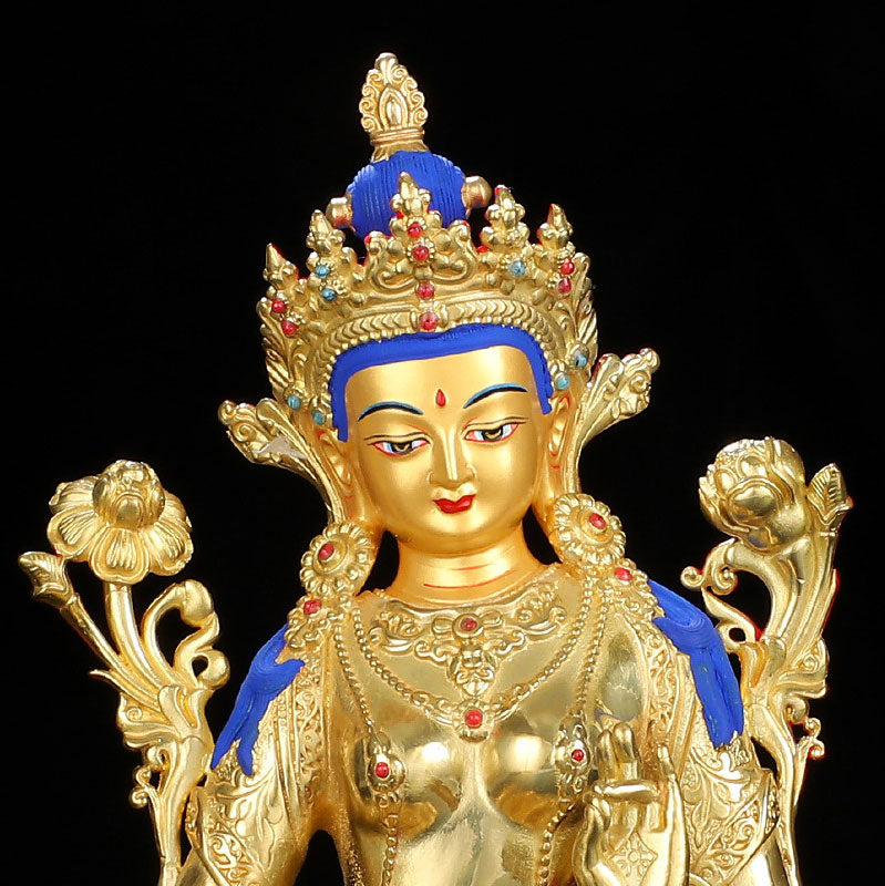 Buddha Stones Bodhisattva Green Tara Protection Copper Gold Plated Statue Decoration - image 8