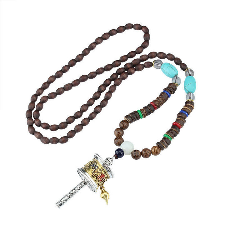 Buddha Stones Tibetan Om Mani Padme Hum Prayer Wheel Rotation Vajra Wood Necklace Pendant - image 12