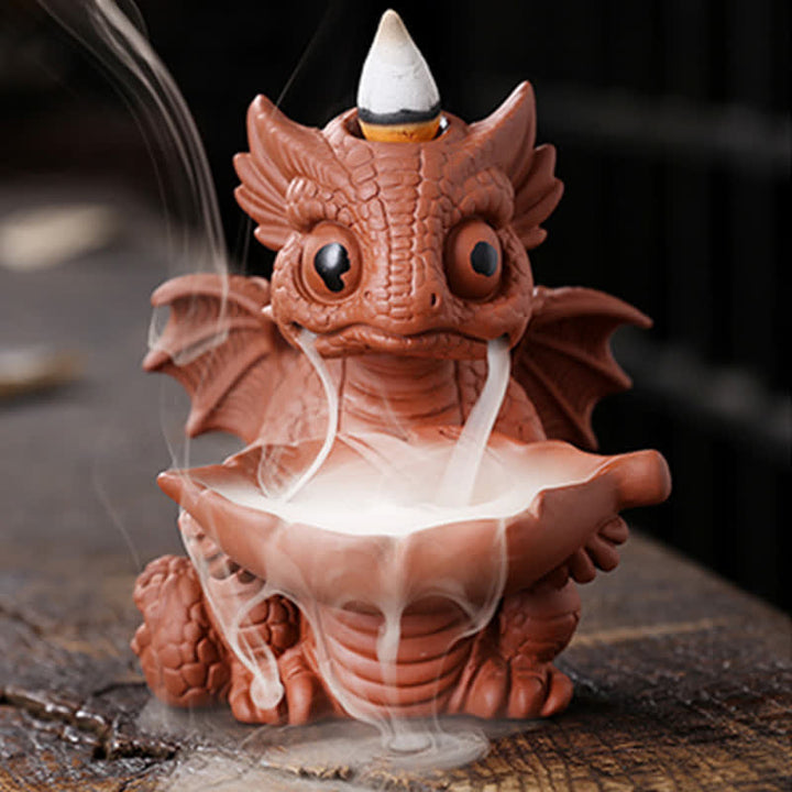 Lovely Dinosaur Purple Clay Backflow Smoke Fountain Healing Incense Burner Decoration - image 12