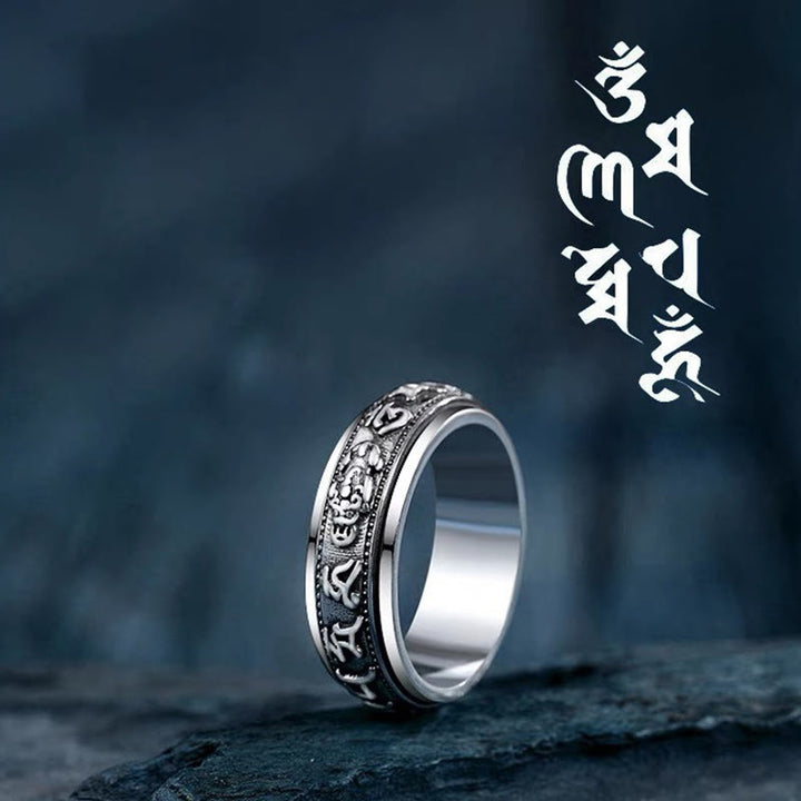 Buddha Stones Tibetan Om Mani Padme Hum PiXiu Engraved Wealth Luck Rotatable Ring - 66mm - image 0