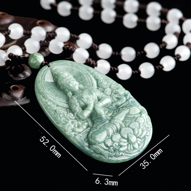 Buddha Stones Natural Jade Avalokitesvara Amulet Wealth Necklace Pendant - image 8