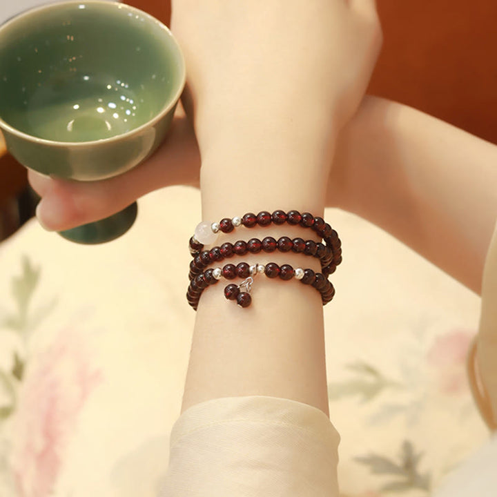 Buddha Stones 925 Sterling Silver Natural Garnet Cat Eye Protection Triple Wrap Bracelet - image 10