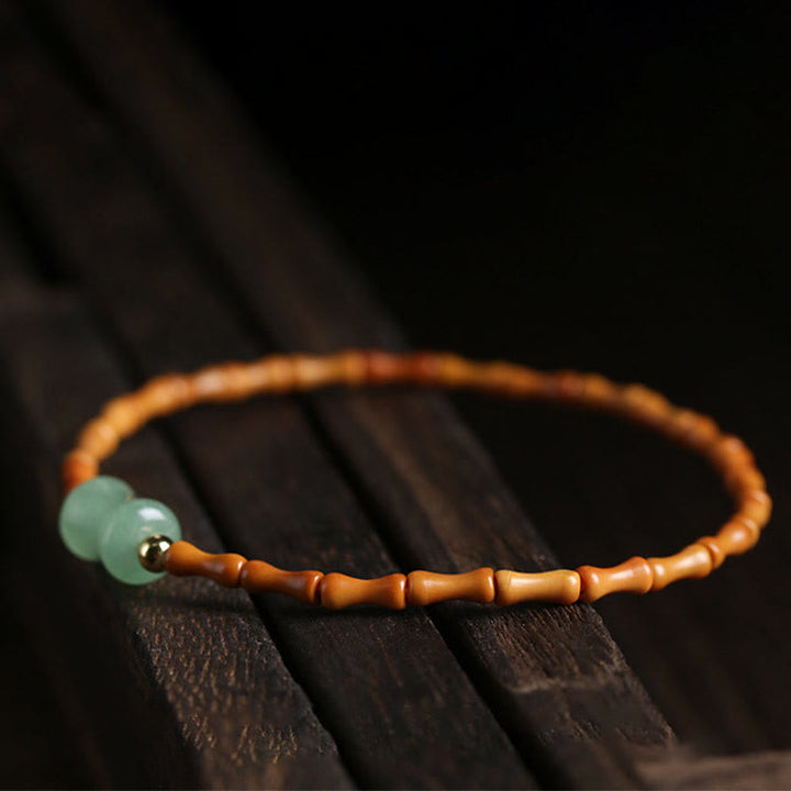 Buddha Stones Natural Olive Pit Green Aventurine Bamboo Pattern Luck Bracelet - image 3