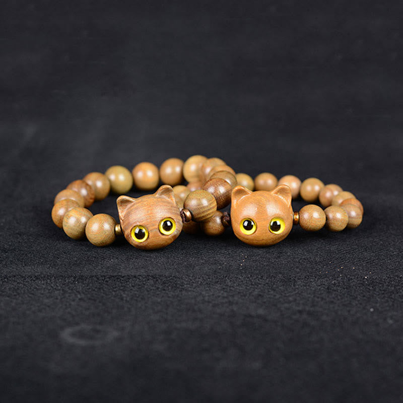 Buddha Stones Ebony Wood Green Sandalwood Red Sandalwood Lovely Cat Balance Bracelet - image 6
