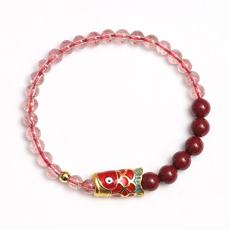 Buddha Stones Natural Strawberry Quartz Cinnabar Lucky Koi Fish Healing Bracelet - image 27