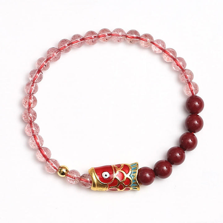 Buddha Stones Natural Strawberry Quartz Cinnabar Lucky Koi Fish Healing Bracelet - image 27