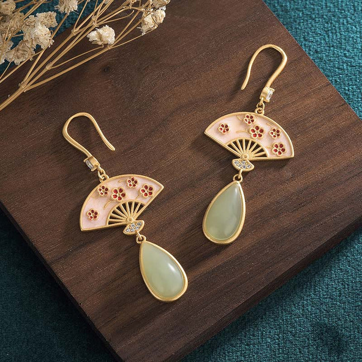 Buddha Stones Natural Green Aventurine Fan Pattern Luck Drop Earrings - image 7