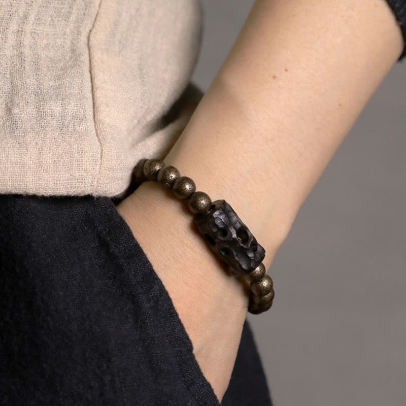 Buddha Stones Tibet Ebony Wood Copper Peace Balance Beaded Bracelet - image 1