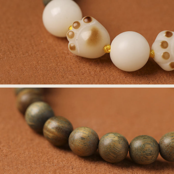 Buddha Stones Natural Green Sandalwood Bodhi Seed Cat Paw Claw Cure Bracelet - image 7