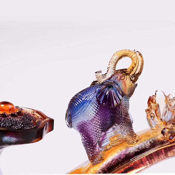 Buddha Stones Handmade Liuli Crystal Ruyi Elephant Art Piece Home Decoration With Crystal Base - image 4